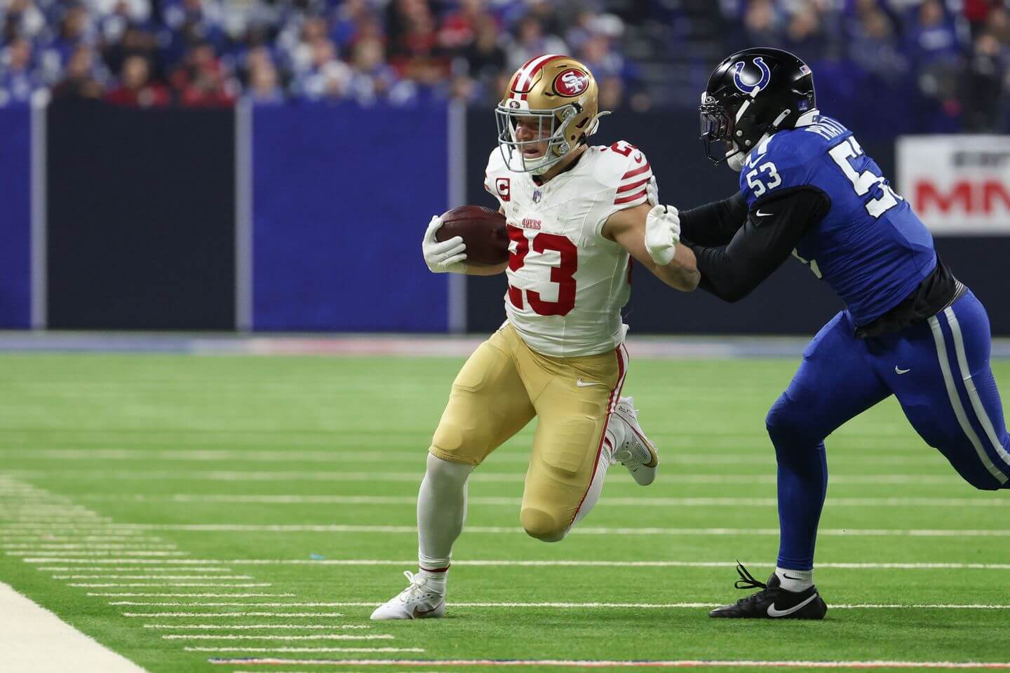 49ers vs. Colts score, live updates: San Francisco leads after McCaffrey receiving TD on NFL ‘Monday Night Football’